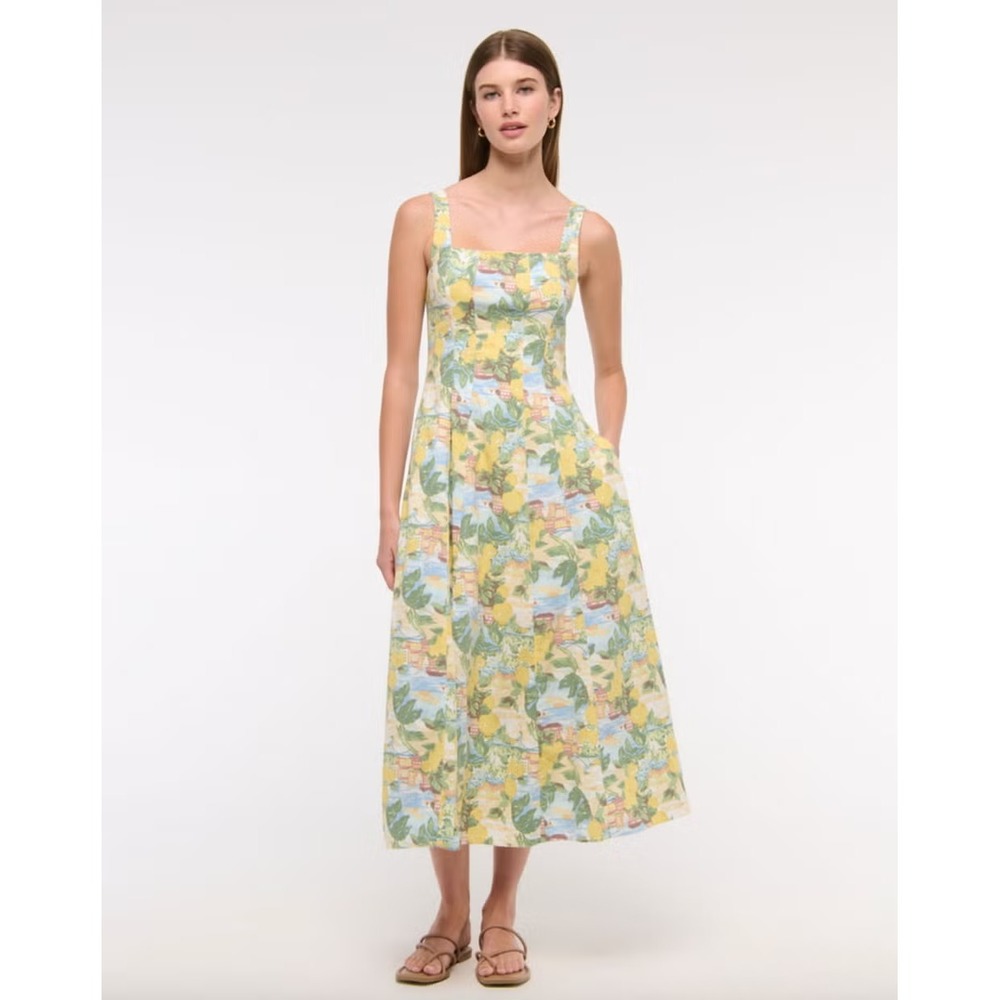 Abercrombie & Fitch Mila Midi Stretch Dress Size Medium Petite Lemon Yellow